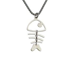 silver skeleton fish necklace handmade stainless steel non-tarnish sea creature